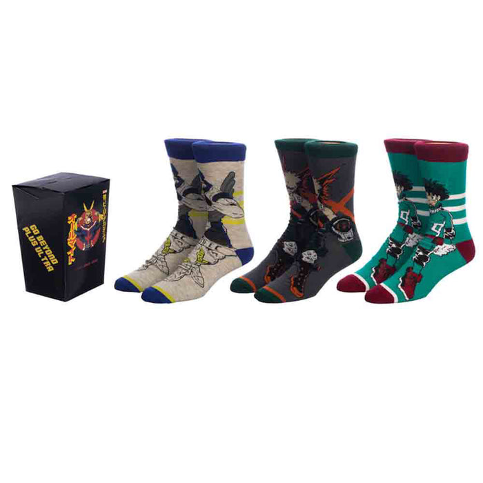 My Hero Academia Mens Crew Socks, 3 Pair  Box Set