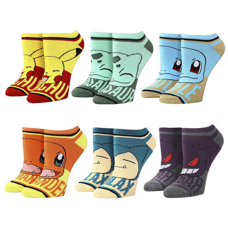 Bioworld Pokemon Character Names Ankle Socks, 6 Pairs