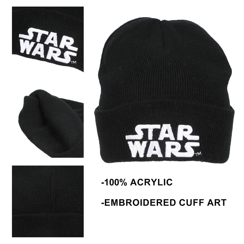 Star Wars Embroidered Logo Black Knit Cuff Beanie