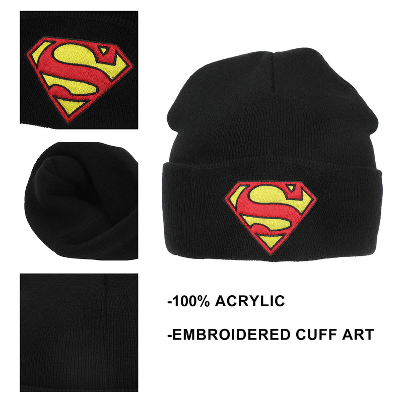 DC Comics Superman Logo Embroidered Black Cuff Beanie
