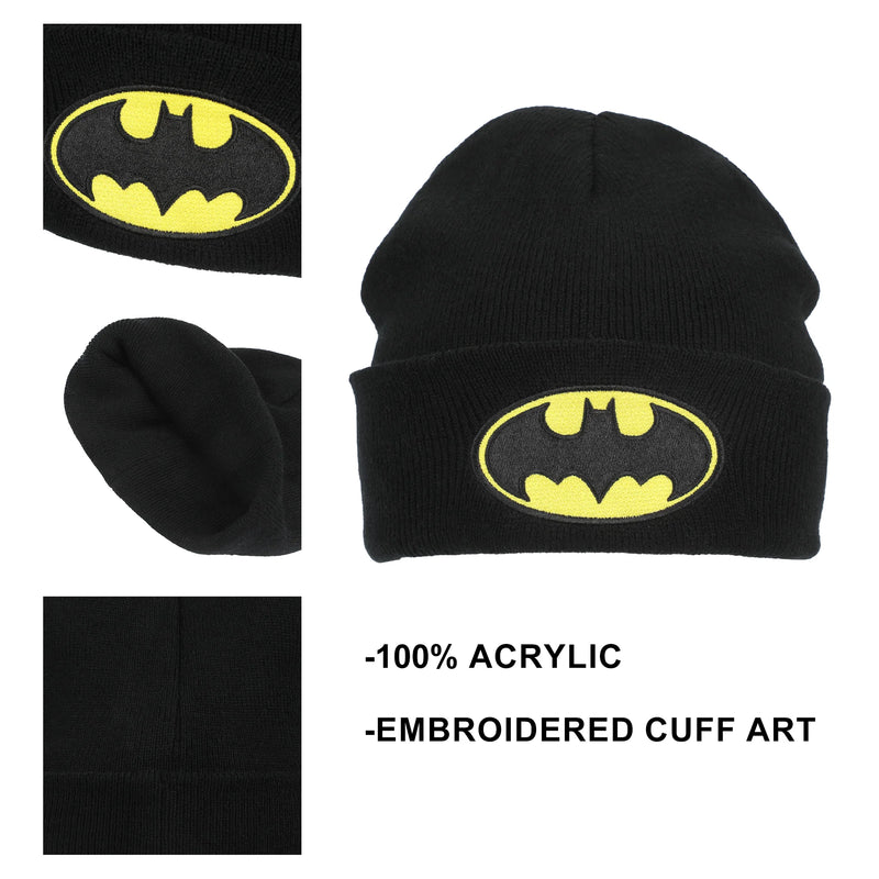 DC Comics Batman Logo Embroidered Black Cuff Beanie