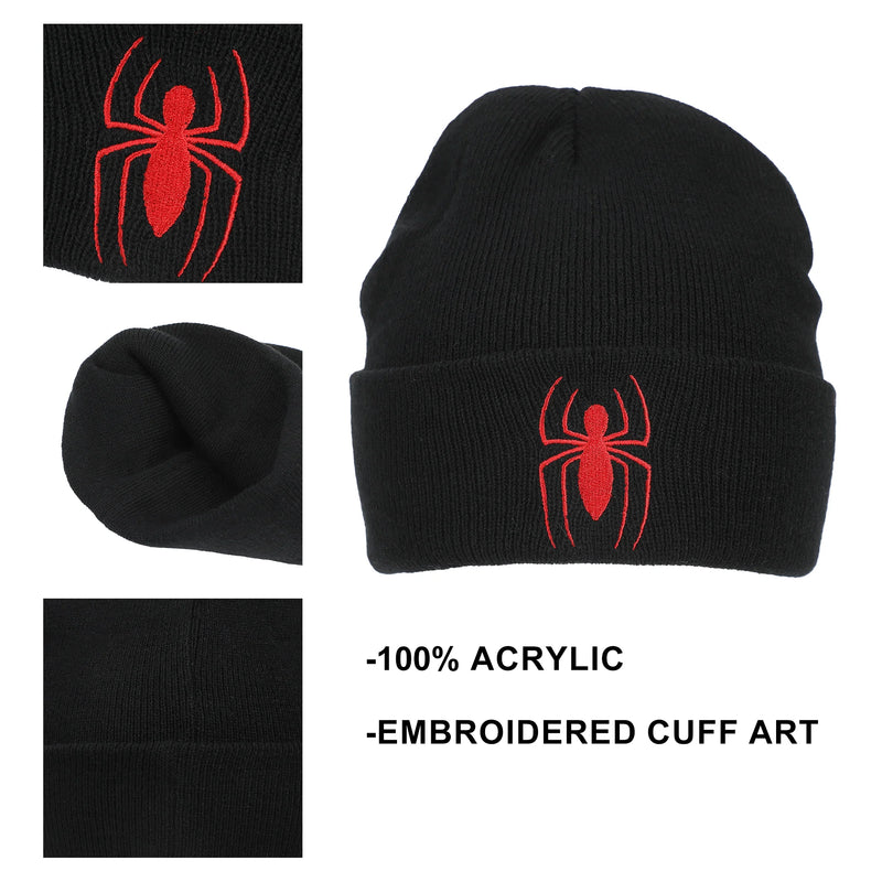 Marvel Spider-Man Logo Embroidered Black Cuff Beanie
