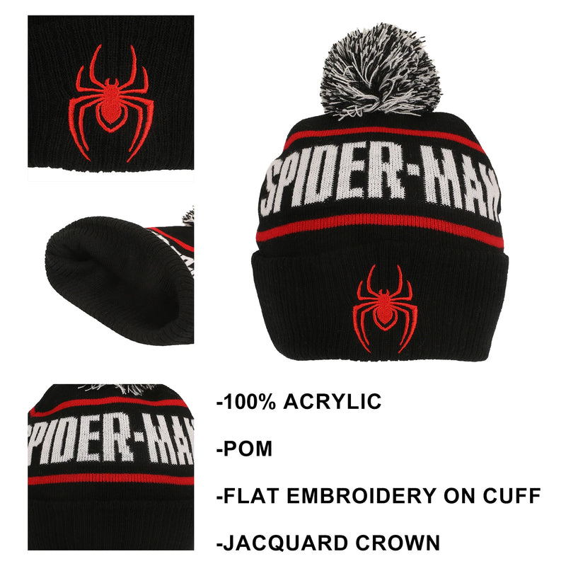 Marvel Spider-Man Logo & Name Black Pom Cuff Beanie