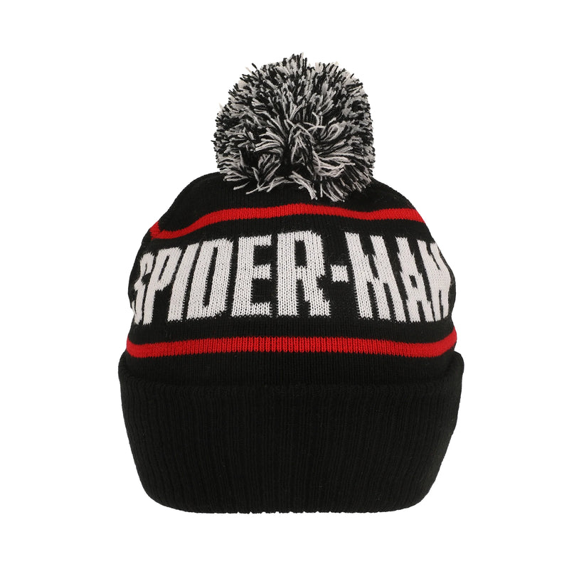 Marvel Spider-Man Logo & Name Black Pom Cuff Beanie