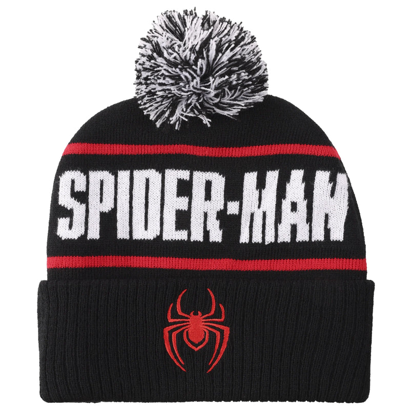 Marvel Spider-Man Logo & Name Black Pom Cuff Beanie